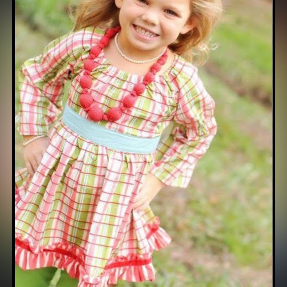 Matilda Jane Secret Fields pink, green, and red plaid peasant top/tunic size 6